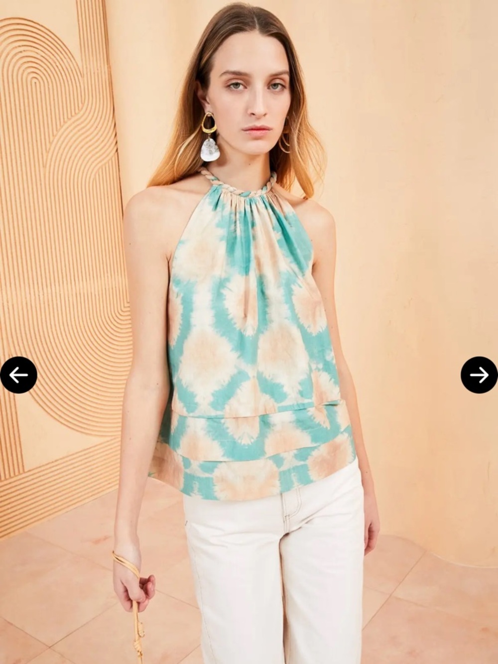 Ulla Johnson Teal and Cream Tie-Dye Halter Camisole